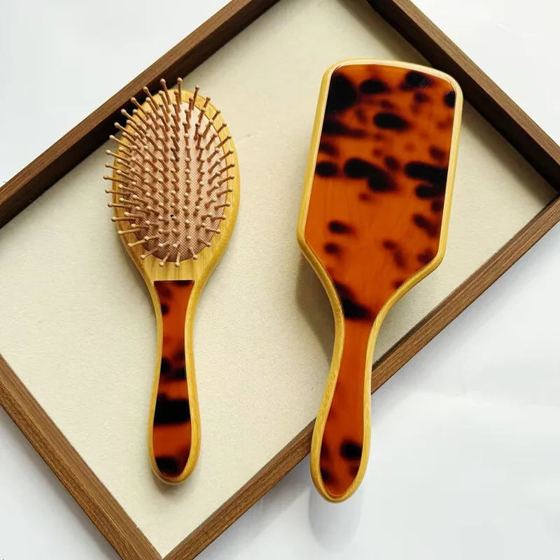 Bamboo Air Cushion Massage Comb | Anti-Static Leopard Print Hair Massage Comb QXL