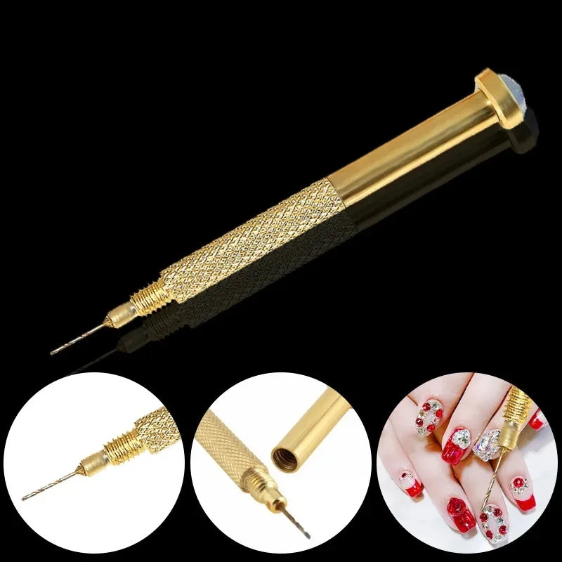 Gold Nail Dangle Drill Hole Maker | Stainless Steel Manicure Tool Nail Art Drill Tool QXL