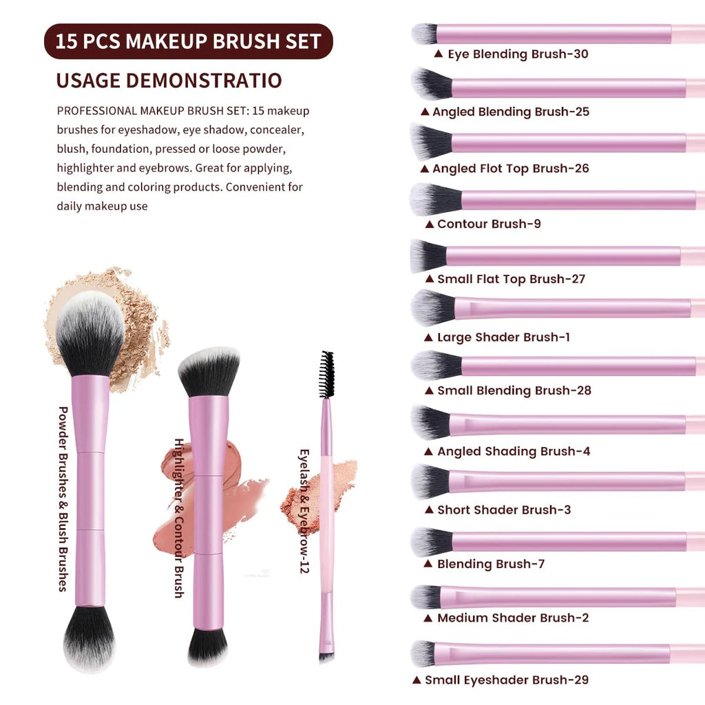 LUXEBLEND 15-Pc Double-Ended Makeup Brush Set | All-in-One Makeup Brush Set QXL