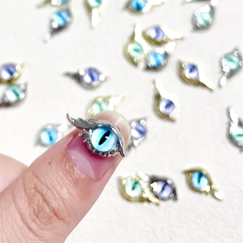 10-Pack 3D Alloy Eye Nail Charms | Punk Gold Silver Rhinestones Nail Art Charms QXL