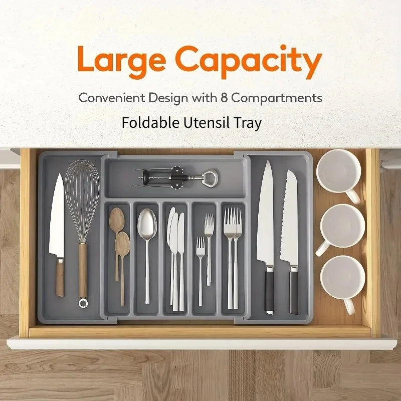 Adjustable Drawer Organizer – Expandable Flatware & Utensil Tray Drawer Organizer Tray QXL