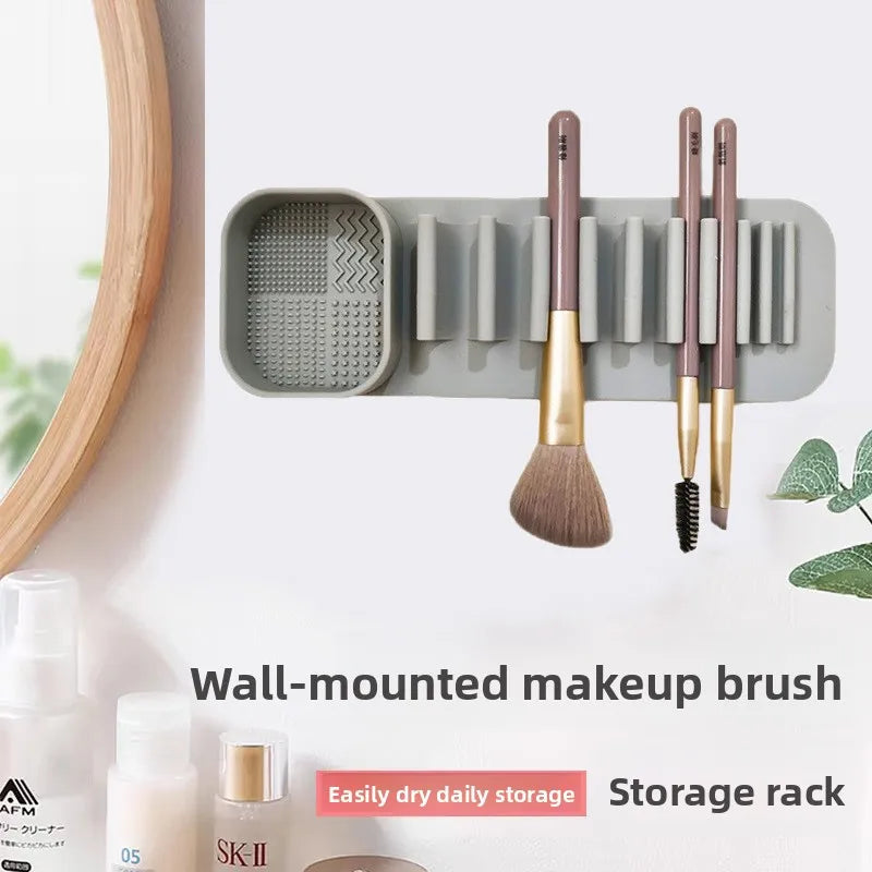 Silicone Makeup Brush Cleaner & Wall-Mount Drying Rack Brush Cleaner Rack QXL