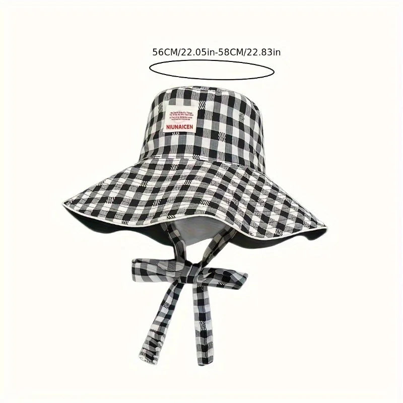 Double-Sided Checkered Wide Brim Sun Hat | Foldable Beach Hat Wide Brim Sun Hat QXL