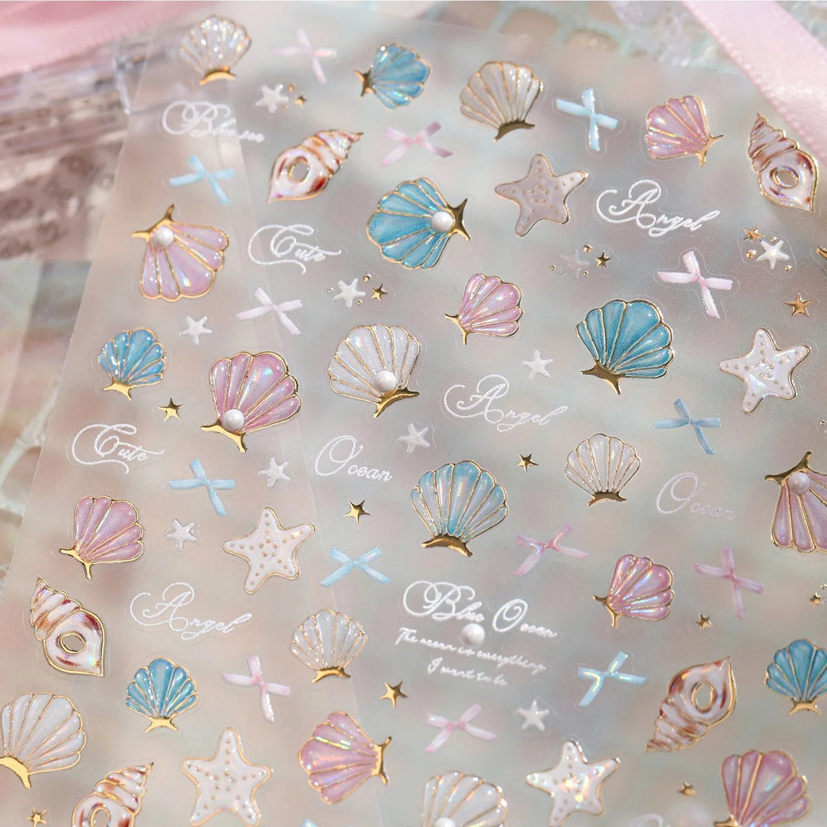5D Beach Nail Stickers – Shell Starfish Gold Foil Decals Nail Art Stickers QXL