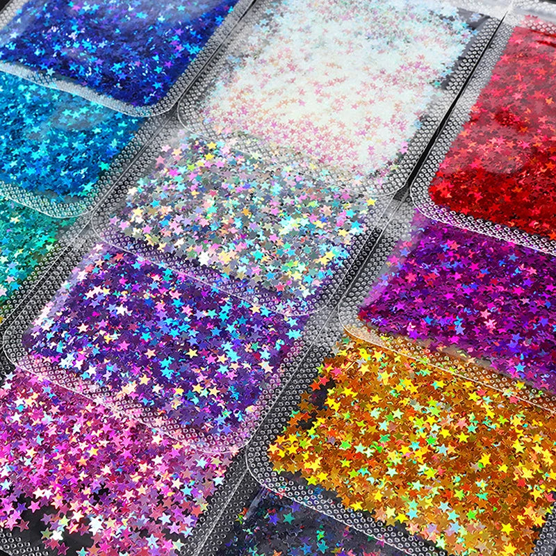Holographic Star Nail Glitter Mix 3mm | Laser Sequins Art Nail Art Glitter QXL
