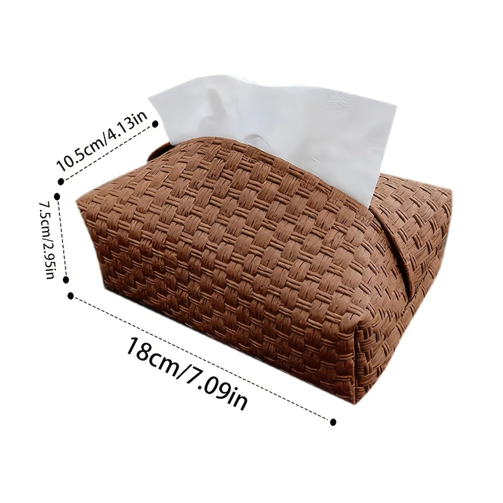 Bamboo Woven Tissue Box Cover | Vintage Car & Desk Holder Tissue Box Cover QXL Brown