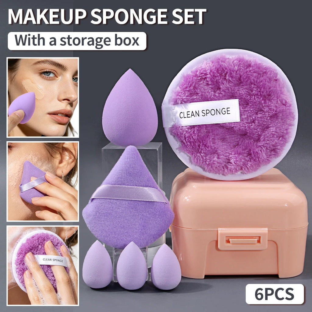 KOSSHOW 6-Pc Purple Makeup Sponge Set | Triangle Puff & Box Makeup Sponge Set QXL PURPLE