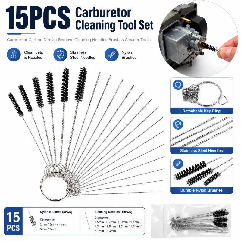 15-Pc Carburetor Cleaning Kit – Jet Needles & Brushes Carburetor Cleaning Kit QXL