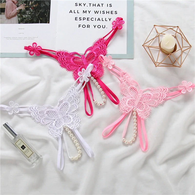 Butterfly Lace Bead Hollow Thong | Women's Lingerie Women's Lace Thong QXL