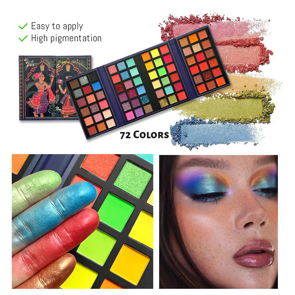VERONNI 72-Color Matte & Glitter Eyeshadow Palette – Waterproof Eyeshadow Palette QXL
