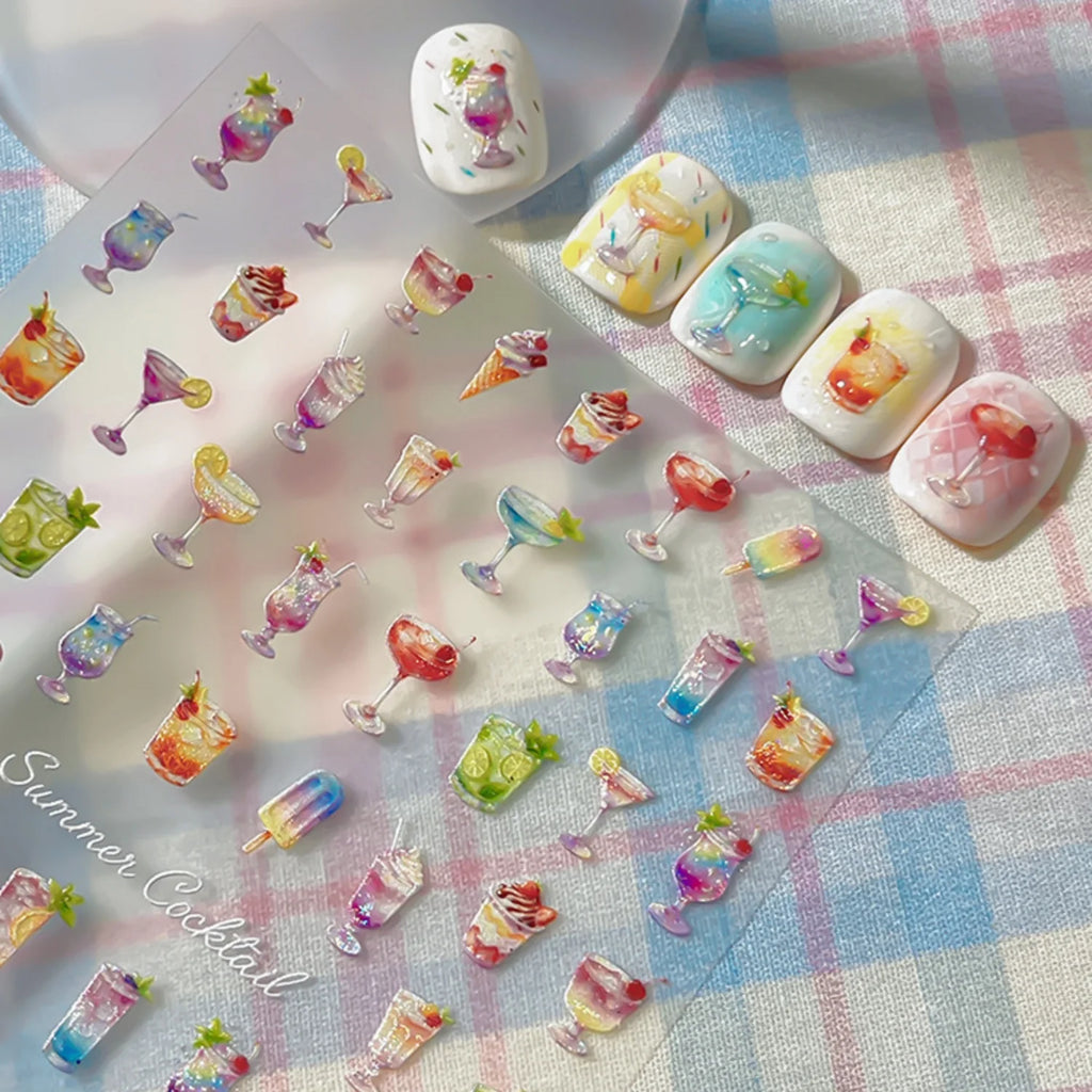 5D Summer Nail Stickers – Ice Cream & Cocktail Nail Decals Nail Art Stickers QXL