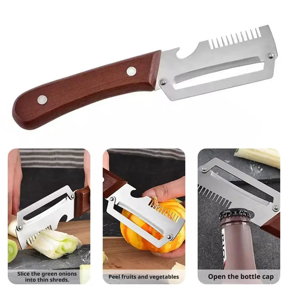3-in-1 Vegetable Peeler & Shredder | Stainless Steel Wood Handle Vegetable Peeler QXL