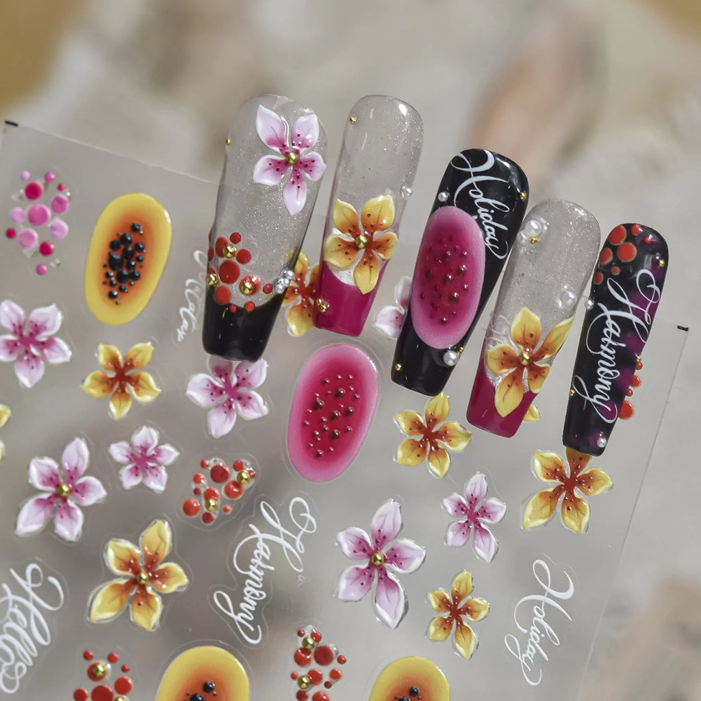 Tropical Papaya 5D Embossed Nail Stickers – Summer Decals Nail Art Stickers QXL