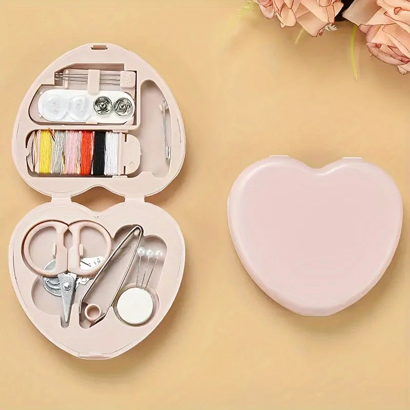 Heart Sewing Kit – Thread, Needles & Buttons in Portable Box Sewing Kit QXL
