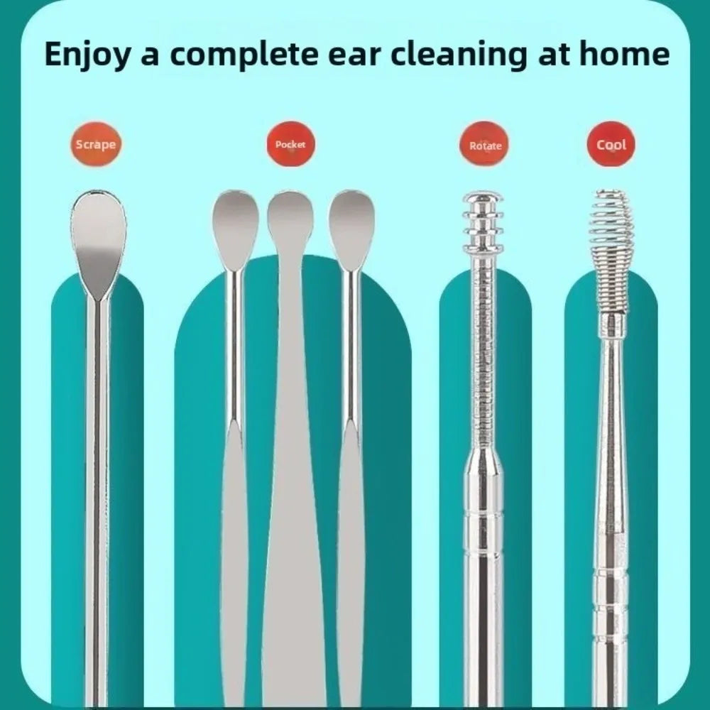 6-Pc 360° Stainless Steel Ear Pick Set | Spiral Ear Spoon Ear Cleaning Tool QXL