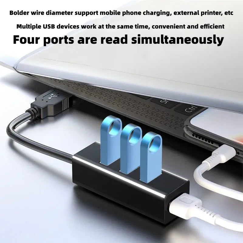 4-Port USB 3.0 Hub with Power Adapter | Plug & Play Splitter USB Hub QXL