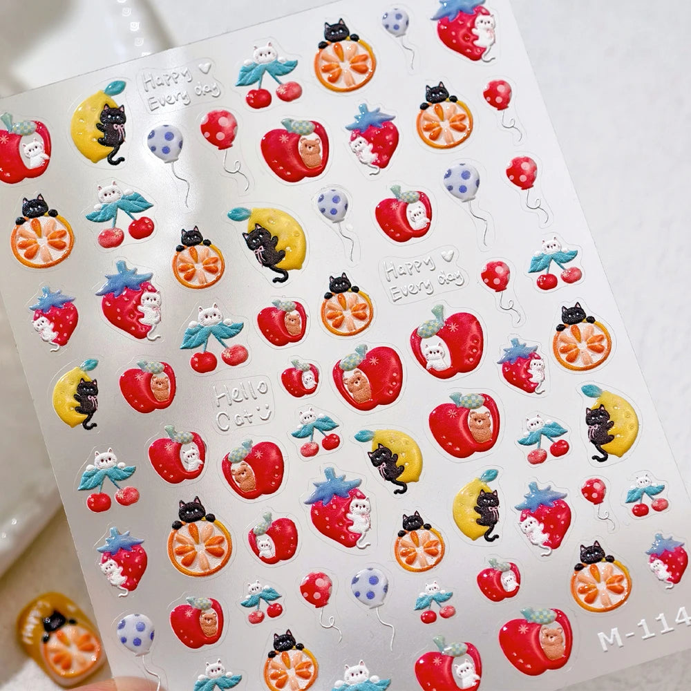 5D Nail Art Stickers | Cartoon Cats Bunny Butterfly Decals Nail Art Stickers QXL