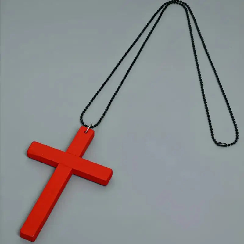 Punk Gothic Wood Cross Pendant Necklace | Vintage Y2K Style Cross Pendant Necklace QXL A3