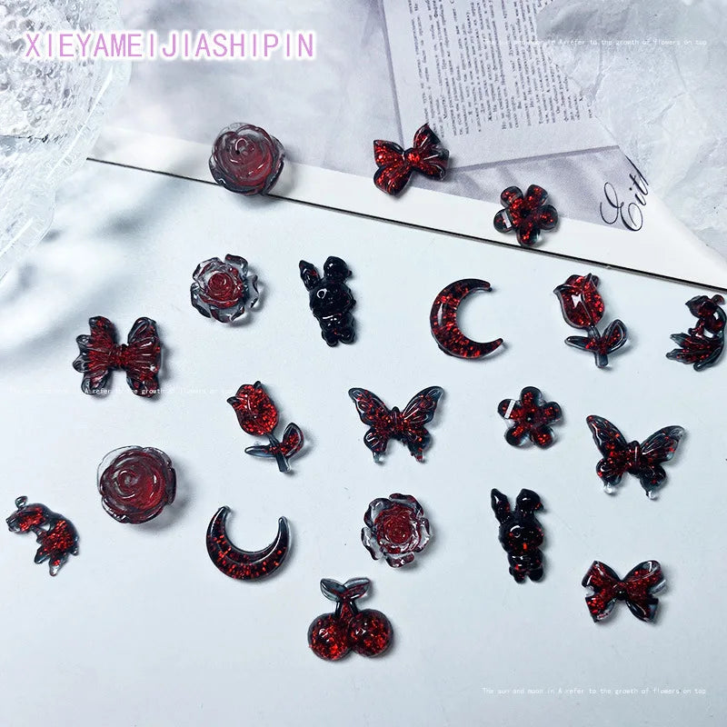 20-Pc 3D Gothic Resin Nail Charms | Kawaii Flower & Butterfly Nail Art Charms QXL