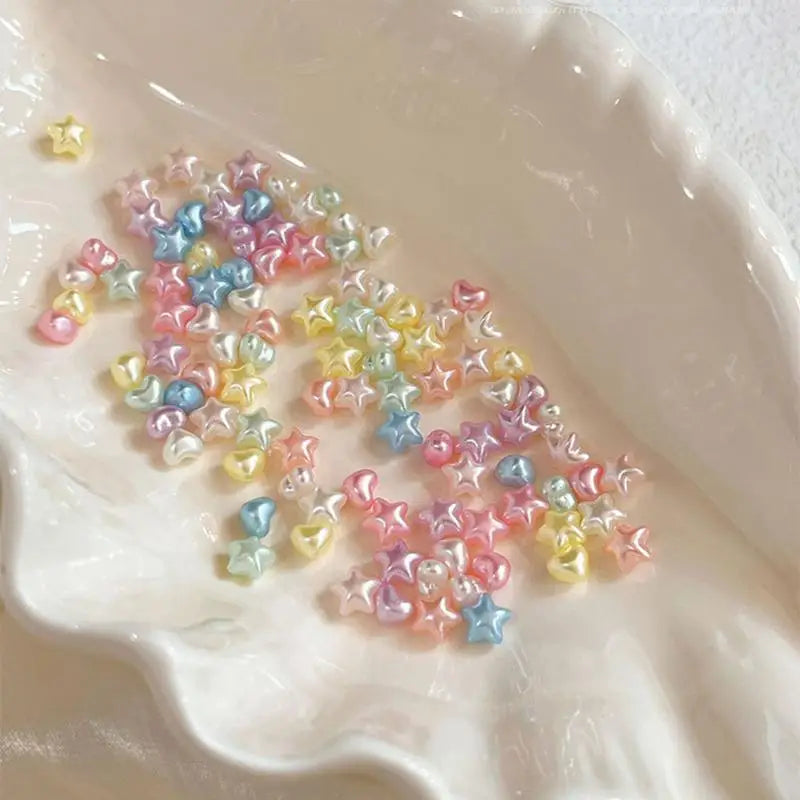 50-Pc Star & Heart Nail Rhinestones | Kawaii DIY Nail Art Gems Nail Rhinestones QXL