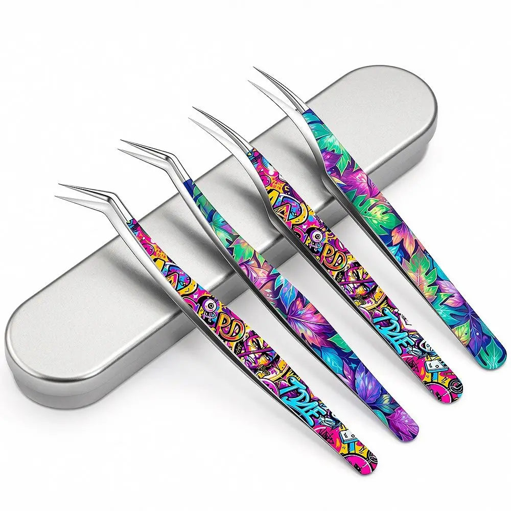 Curved Stainless Steel Eyelash Tweezers | Anti-Static Fine Tip Eyelash Tweezers QXL