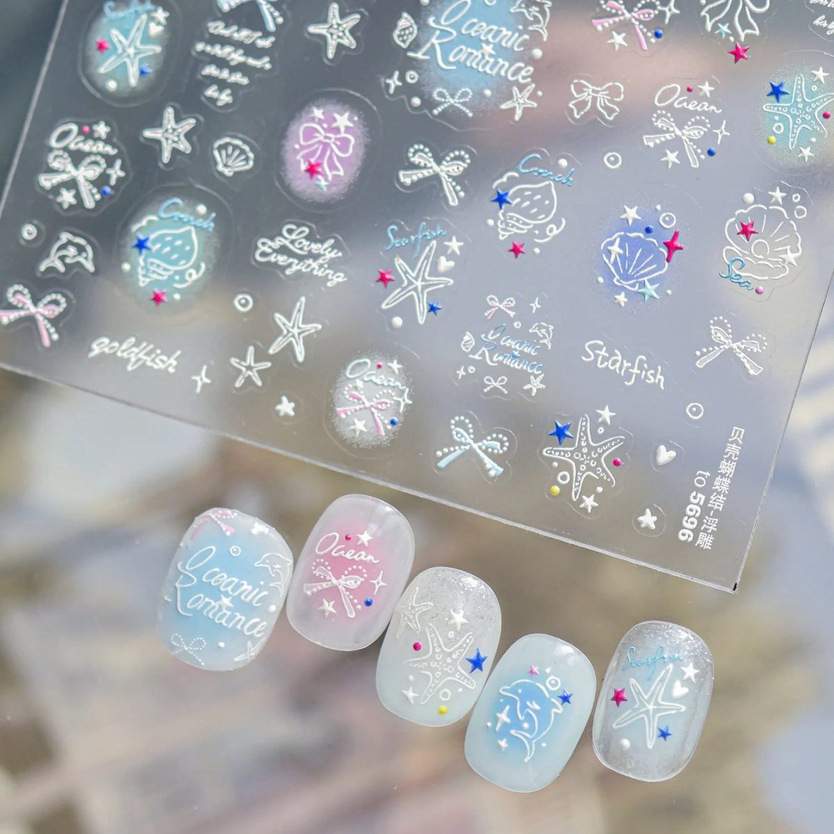 5D Ocean Nail Stickers – Starfish Shell & Bow Decals Nail Art Stickers QXL