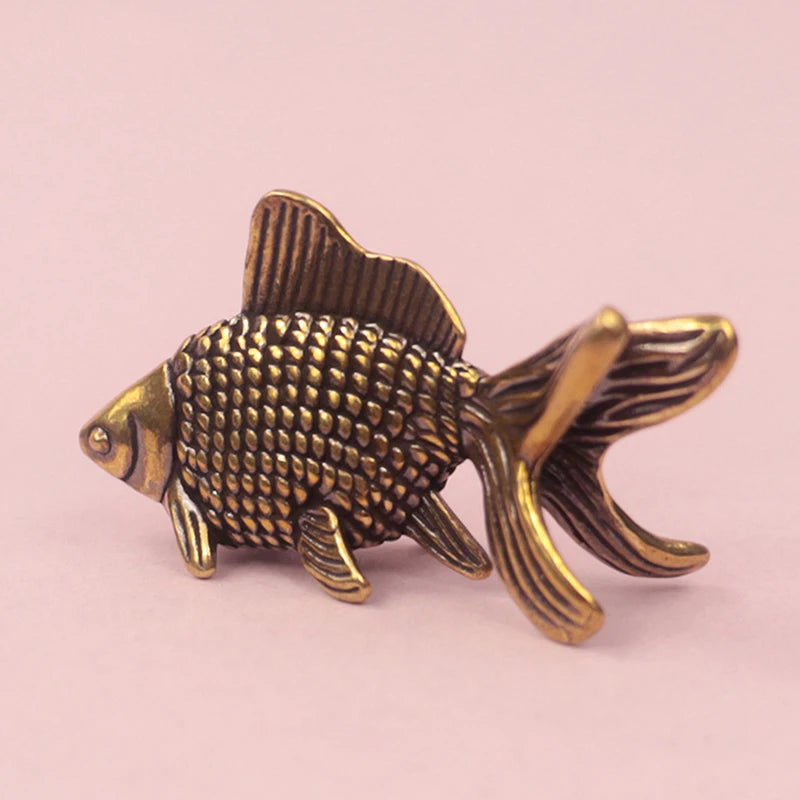 Brass Goldfish Figurine Retro Lucky Statue | Home & Desk Décor Decorative Figurine QXL