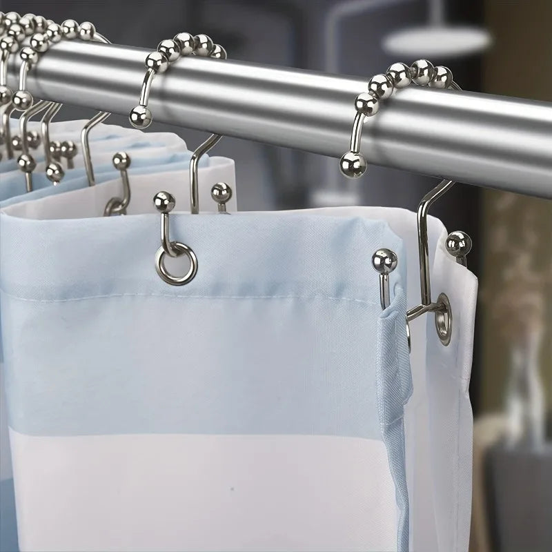 12-Pack Stainless Steel Shower Curtain Hooks | Double Glide Shower Curtain Hooks QXL