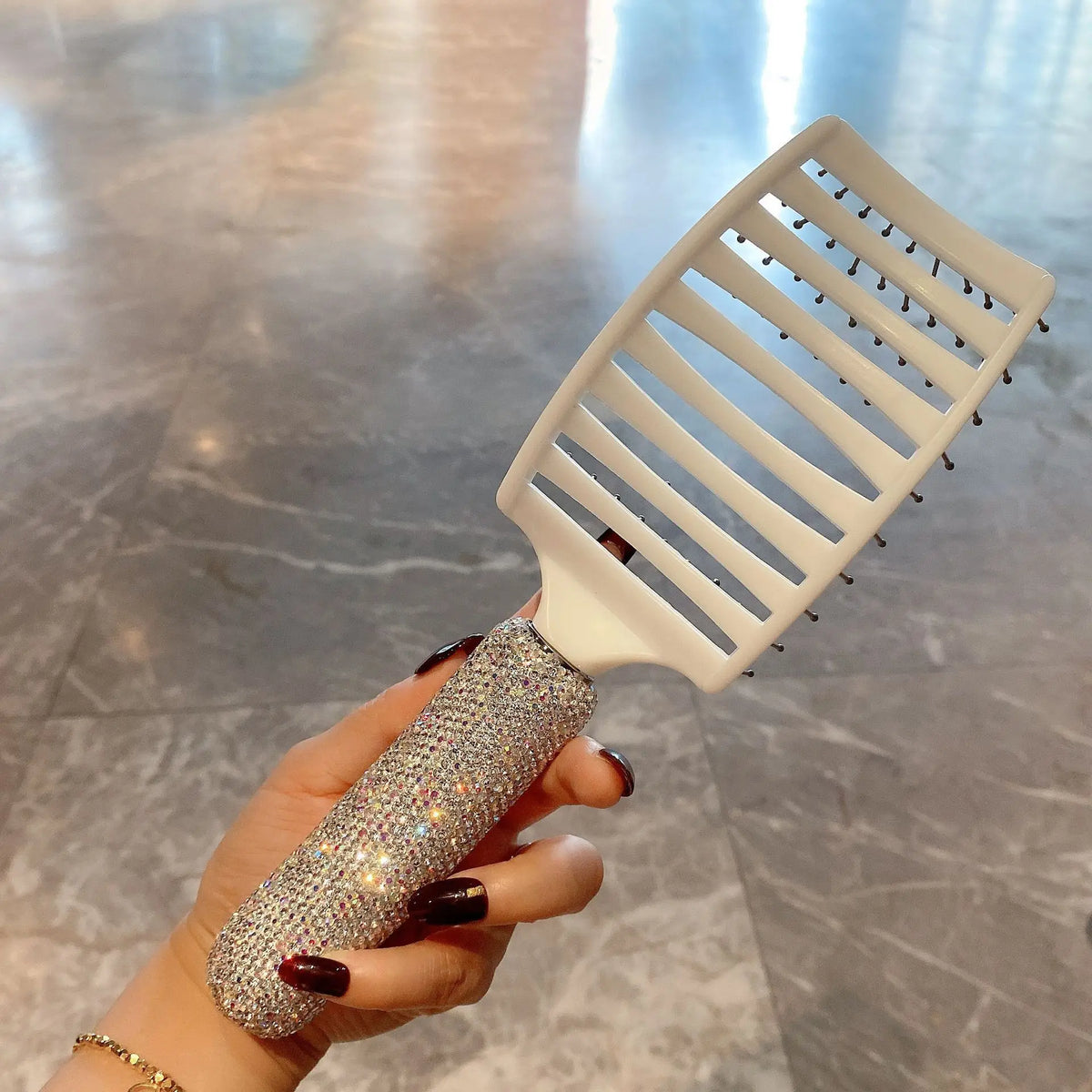 Diamond-Set Massage Comb for Volume & Scalp Styling | 26cm Hair Styling Comb QXL