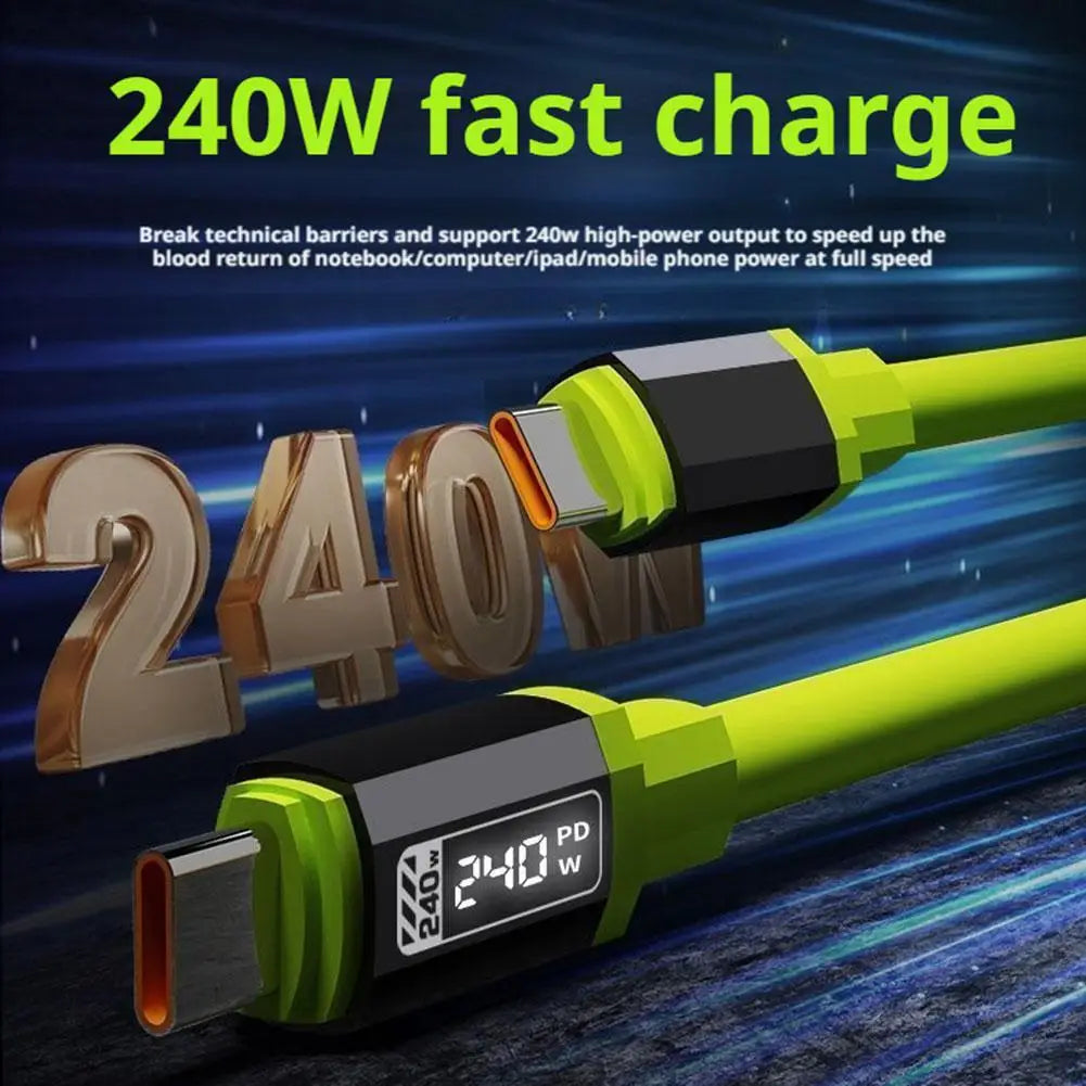 240W USB-C Fast Charging Cable 2M | Silicone, E-Marker Chip USB-C Charging Cable QXL