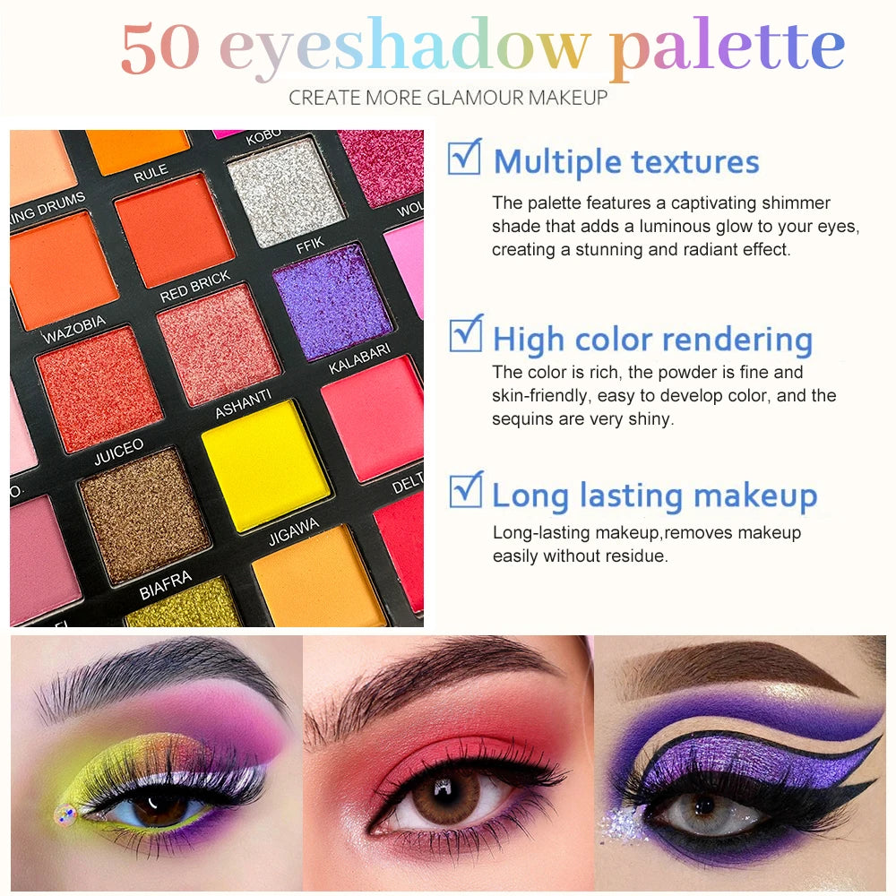 VERONNI 50-Color Eyeshadow Palette – Matte, Shimmer & Glitter Eyeshadow Palette QXL