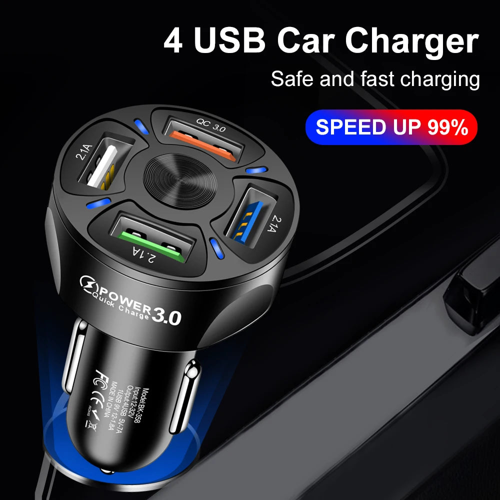 48W 4-Port USB Car Charger | Fast Charging Adapter for Phone Car USB Charger QXL