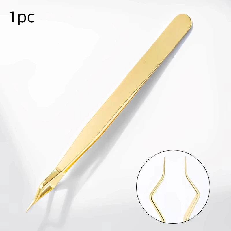 HMQ Anti-Static Stainless Steel Lash & Nail Tweezers 1–5pc Lash Extension Tweezers QXL 1pc
