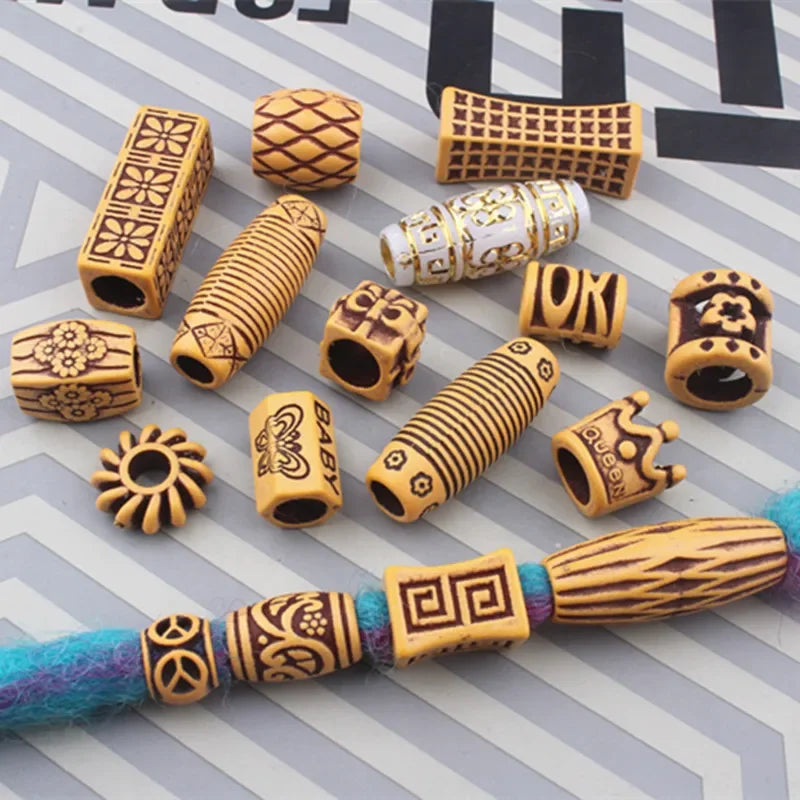 10-Pack Dreadlock Beads | Faux Wood Hair Jewelry 6mm Hole Hair Braid Beads QXL