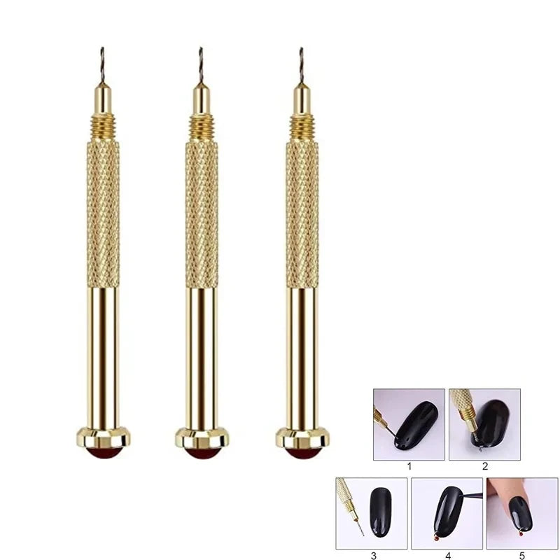 Gold Nail Dangle Drill Hole Maker | Stainless Steel Manicure Tool Nail Art Drill Tool QXL