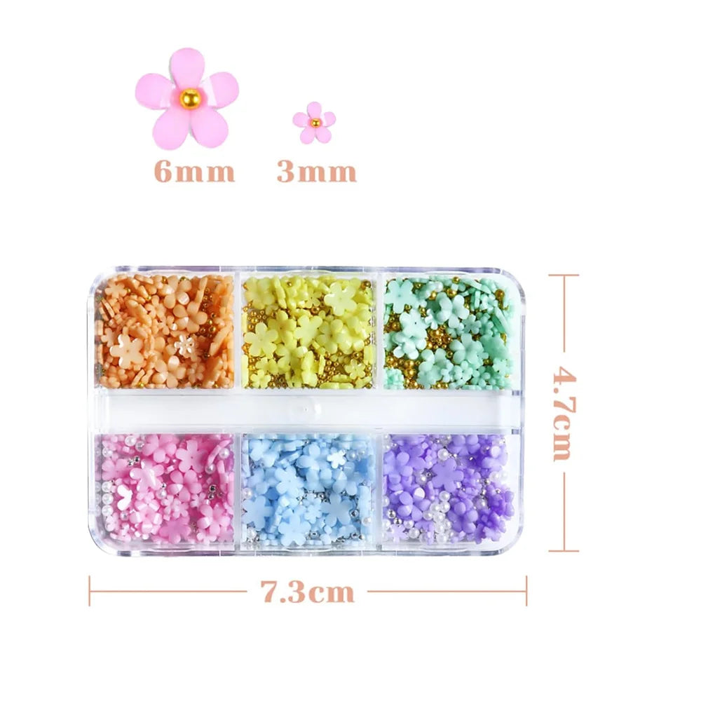 3D Flower Nail Art Charms – Kawaii Resin Pink & White Set 3D Nail Art Charms QXL One Box