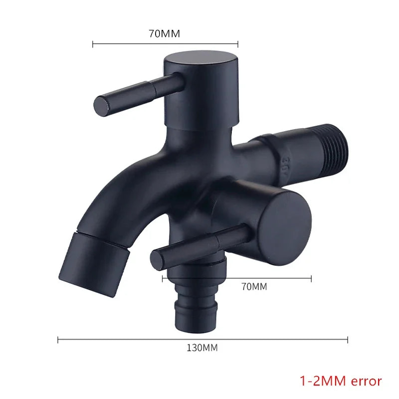 Black Dual-Outlet 304 Stainless Steel Wall Faucet G1/2" Wall Mount Faucet QXL