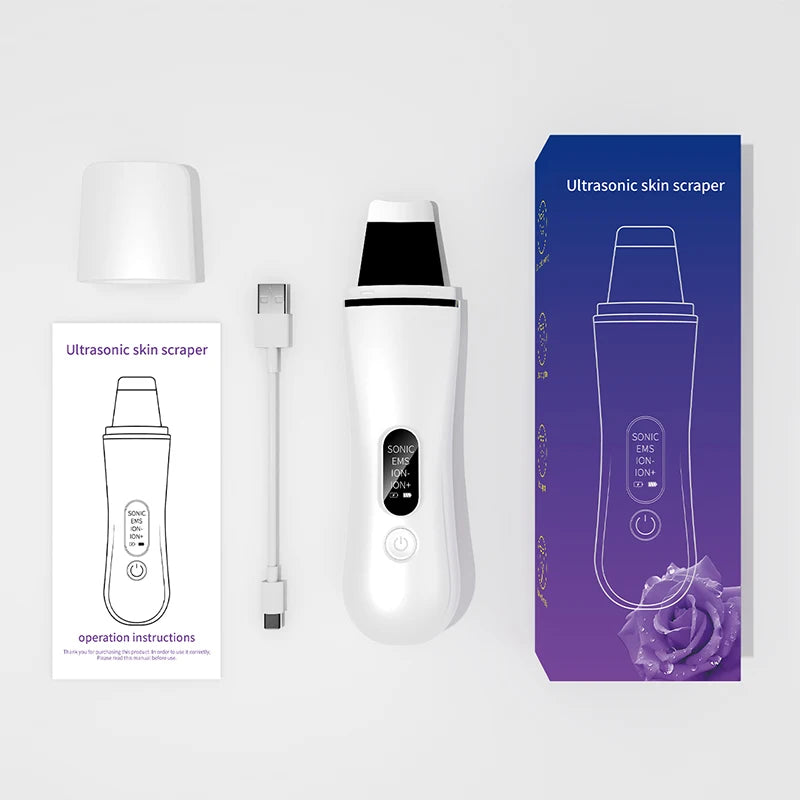 Ultrasonic Skin Scrubber | 4-Mode Facial Cleansing Spatula Facial Cleansing Spatula QXL White