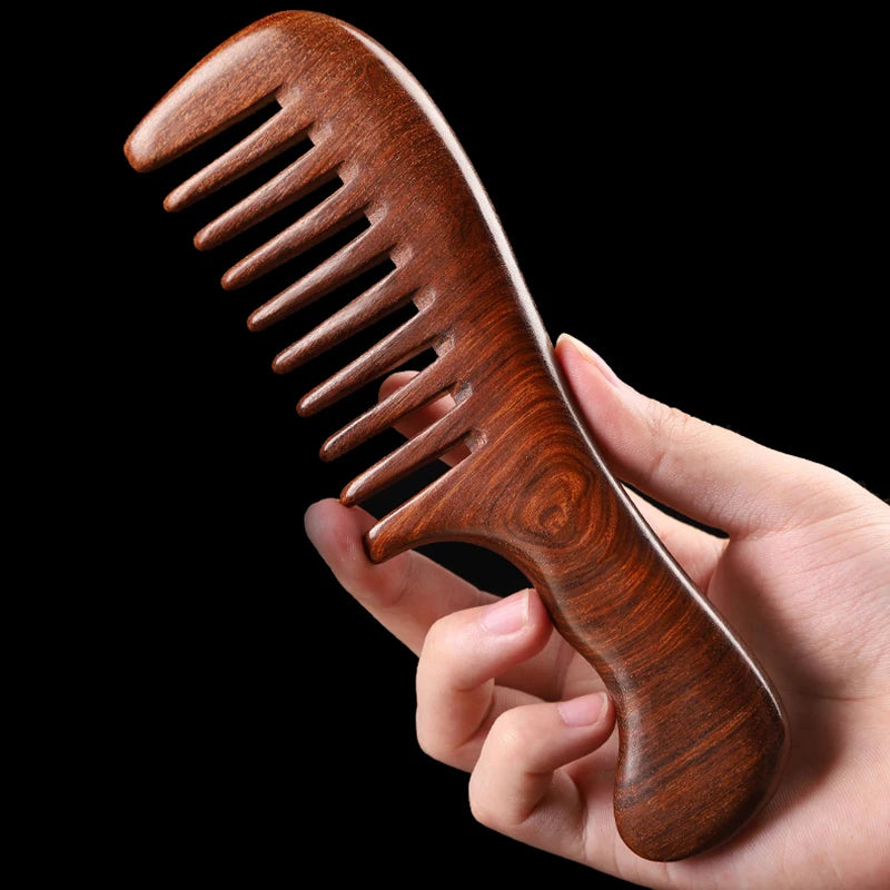 Natural Sandalwood Wide Tooth Comb | Anti-Static Detangler Wooden Hair Comb QXL
