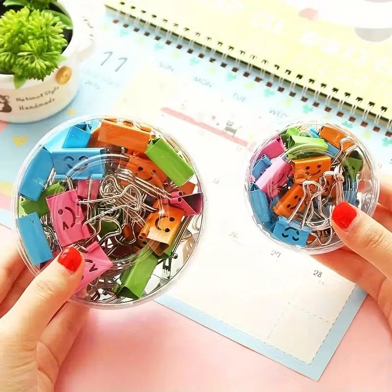 Smiley Face Long Tail Clips | Colorful Hollow 2/12-Pack Decorative Binder Clips QXL