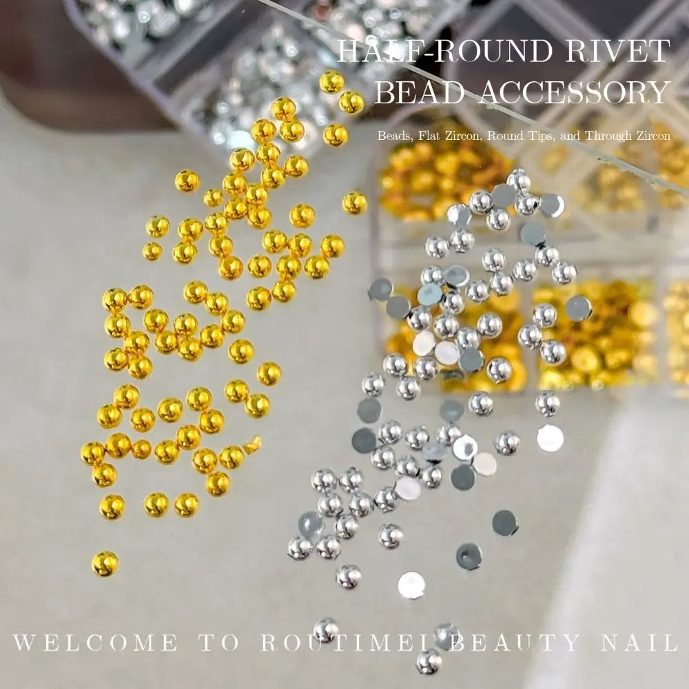 3D Half Round Pearl Nail Charms | Gold & Silver Flatback Beads Nail Art Charms QXL