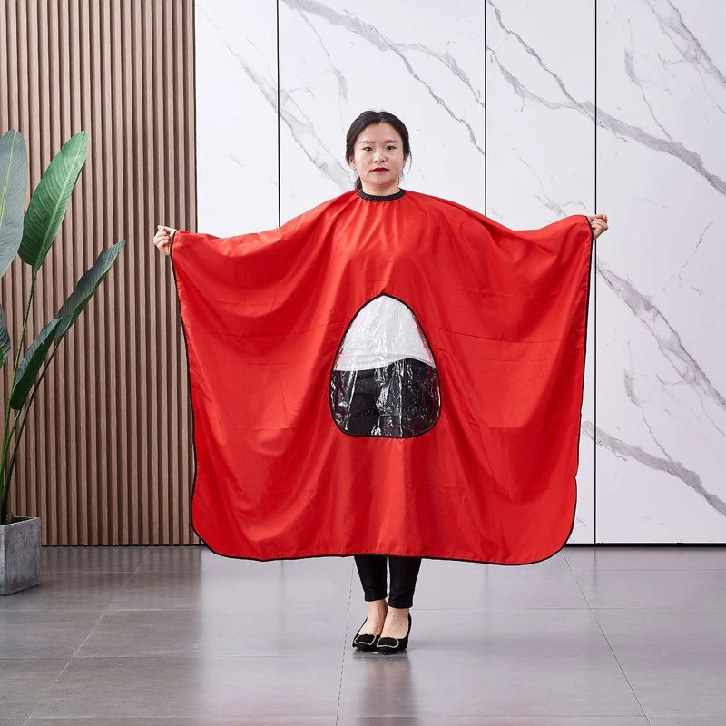 Barber Cape with Transparent Window | Salon Haircut Apron Hairdressing Cape QXL Red