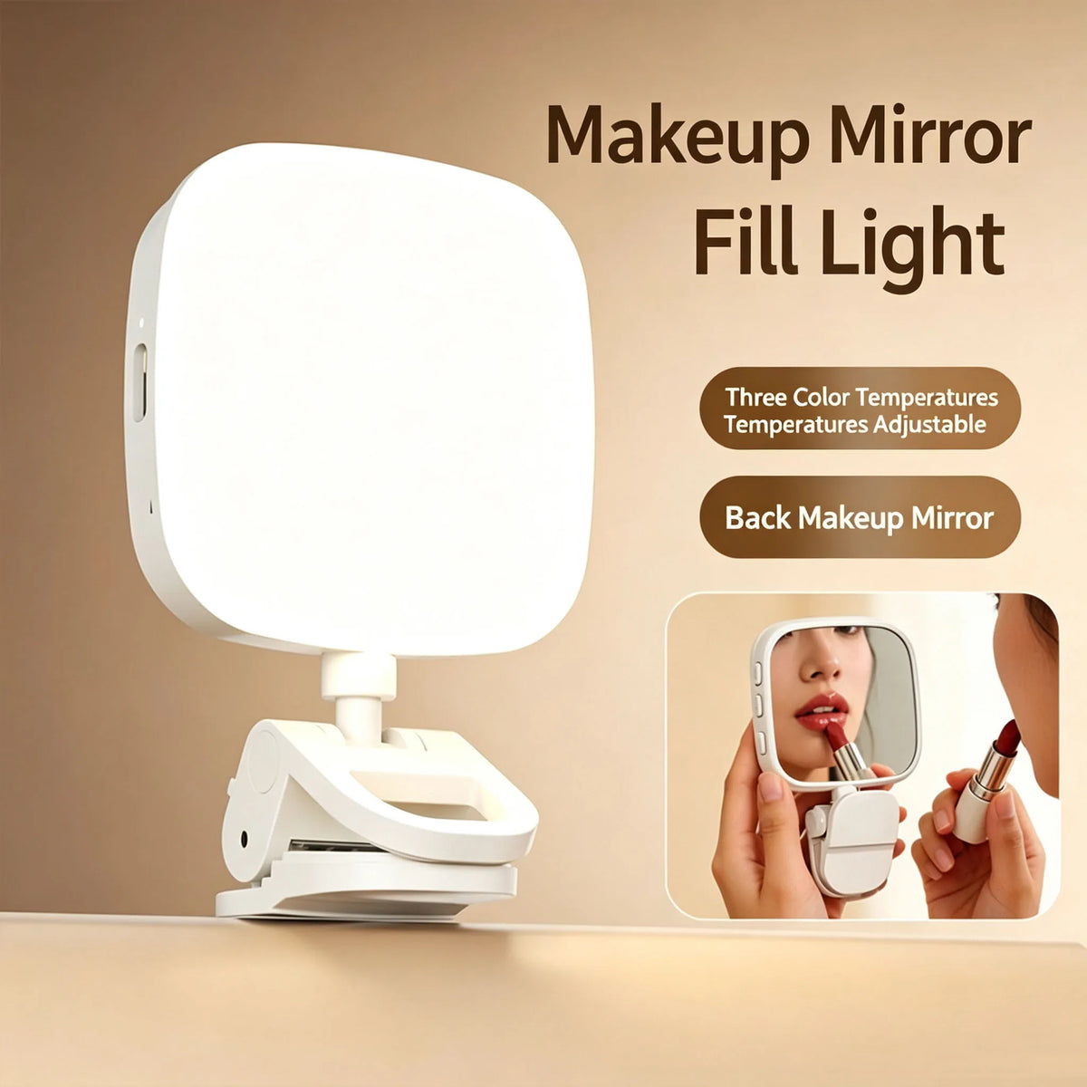 2-in-1 Clip-On LED Ring Light & Makeup Mirror | 3 Color Modes LED Ring Fill Light QXL