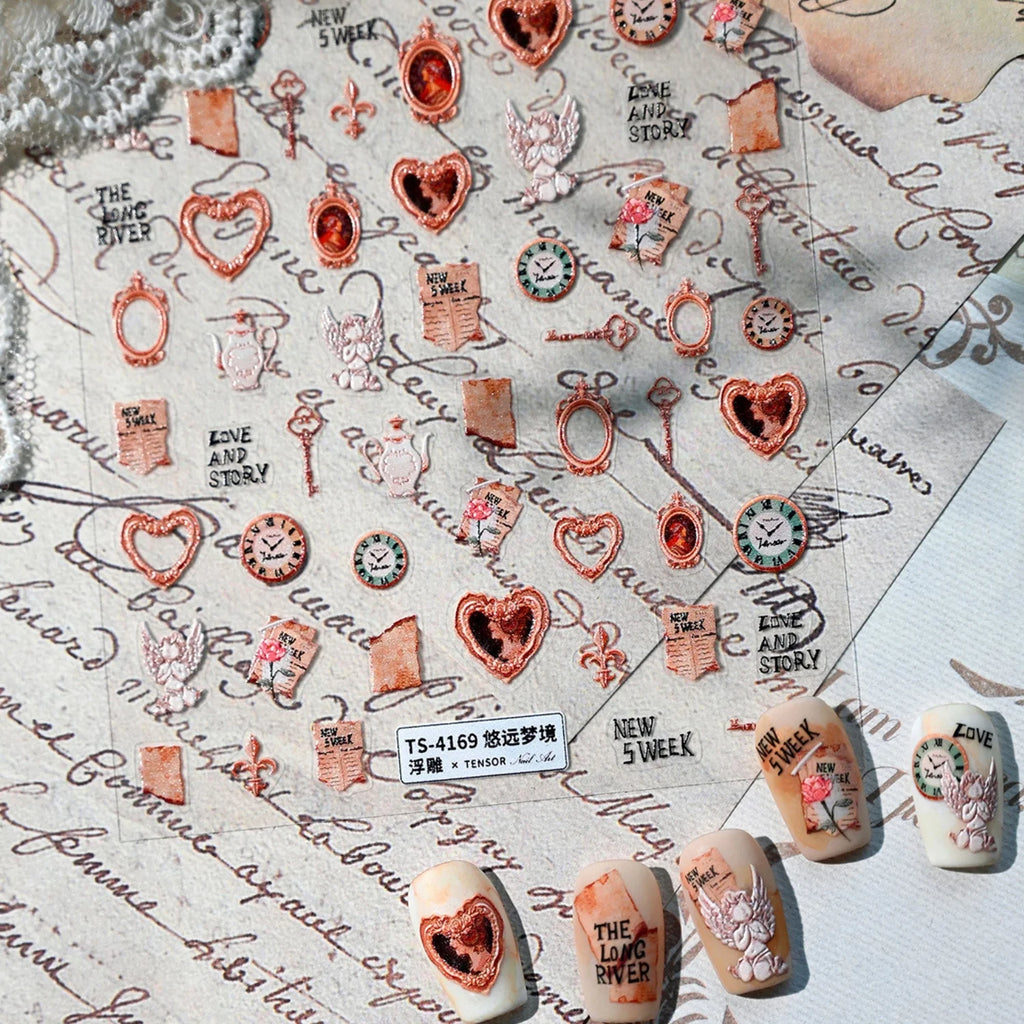 Retro Vintage 5D Nail Art Stickers | Rose Clock Angel Decals Nail Art Stickers QXL