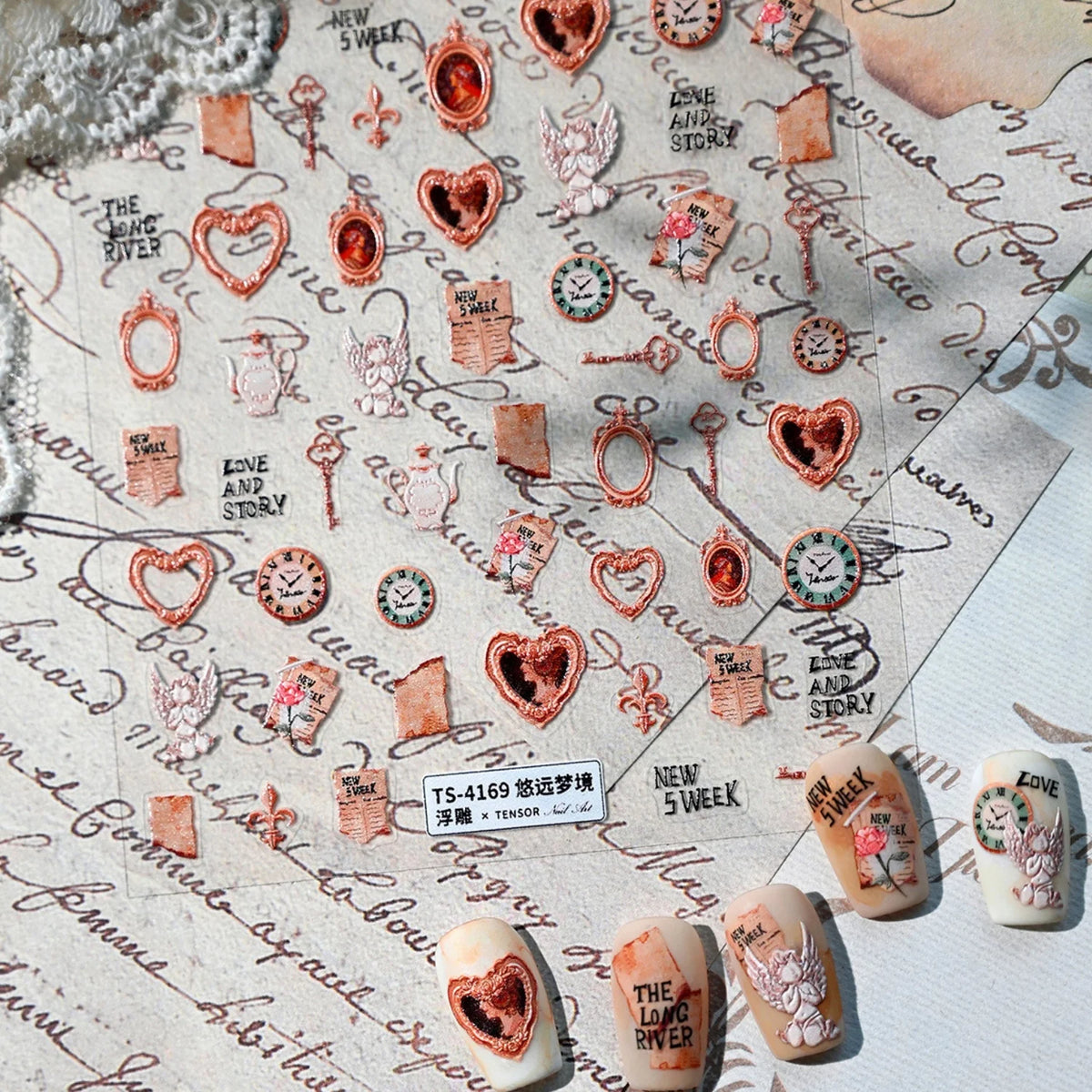Retro Vintage 5D Nail Art Stickers | Rose Clock Angel Decals Nail Art Stickers QXL