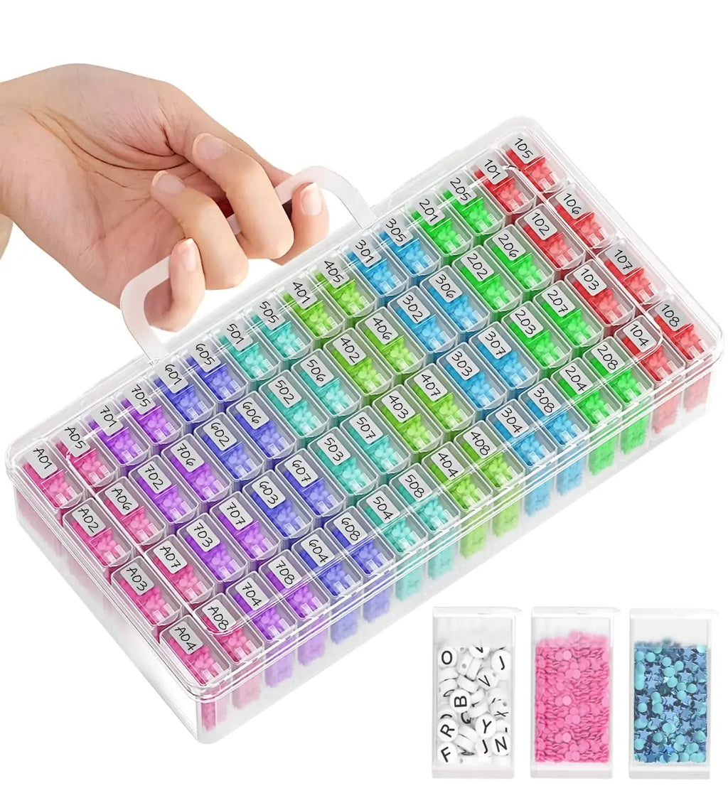 64-Compartment Transparent Bead & Diamond Painting Storage Box Craft Bead Organizer QXL
