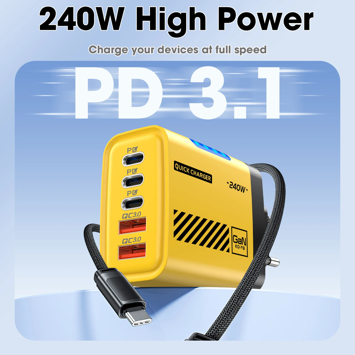 240W GaN 5-in-1 USB-C Fast Charger | QC 3.0 Wall Adapter GaN Wall Charger QXL