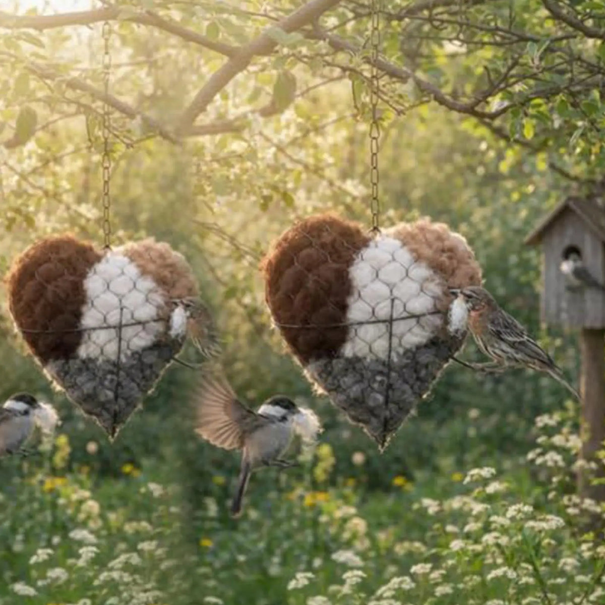 Heart-Shaped Bird Nesting Material Holder | Hangable Outdoor Bird Nesting Holder QXL