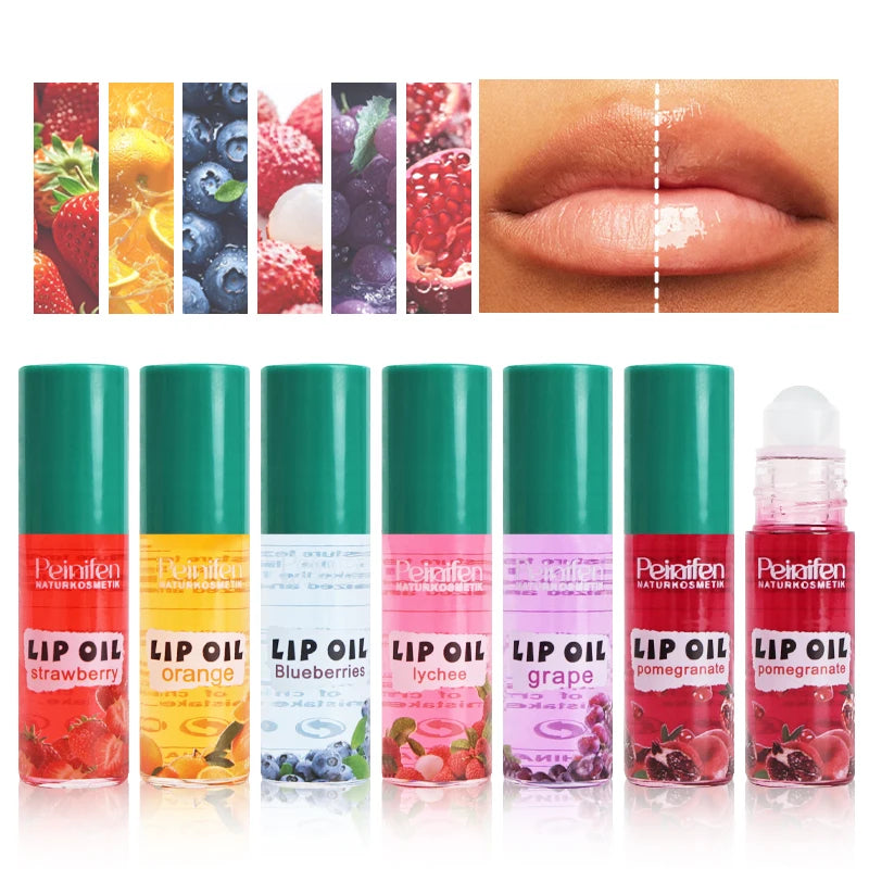 LAIKOU 6-Pack Fruit Scented Roll-On Lip Oil Moisturizing Set Roll-On Lip Oil Set QXL 01