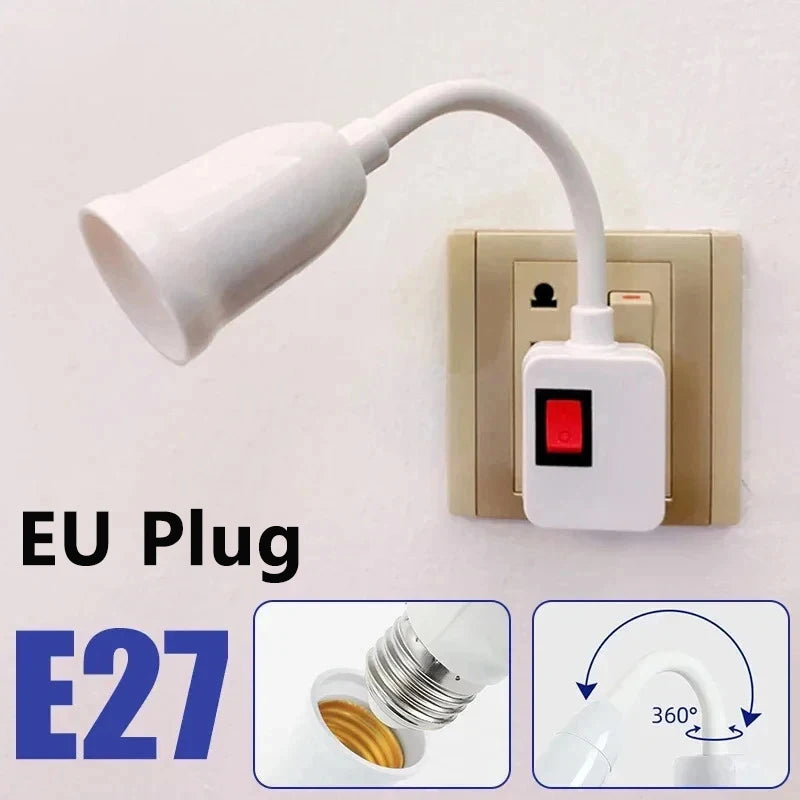 E27 Plug-In Swivel Bulb Holder with Switch & Flex Hose EU Plug Plug-In Lamp Socket QXL